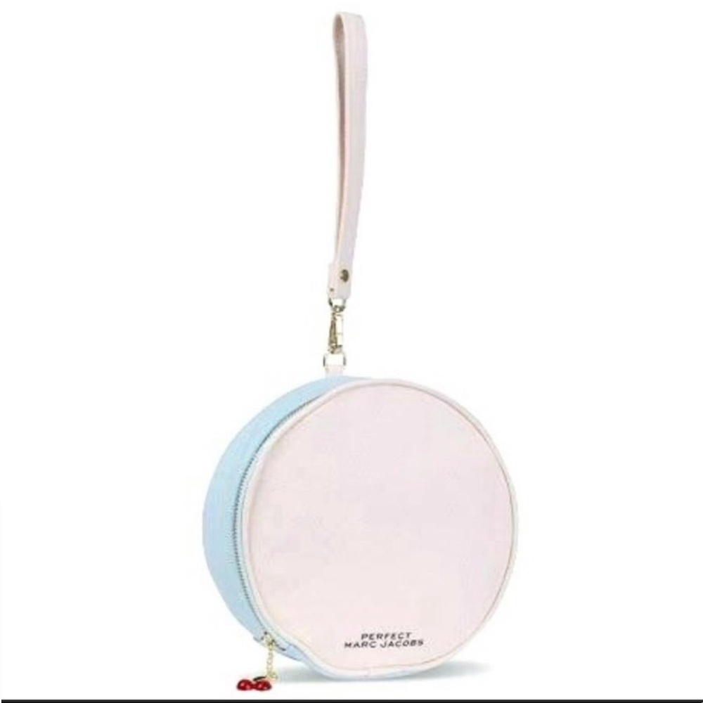Marc Jacobs Cream Round Beauty Bag with cherry charm